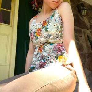 white floral babydoll flounce lace tank top